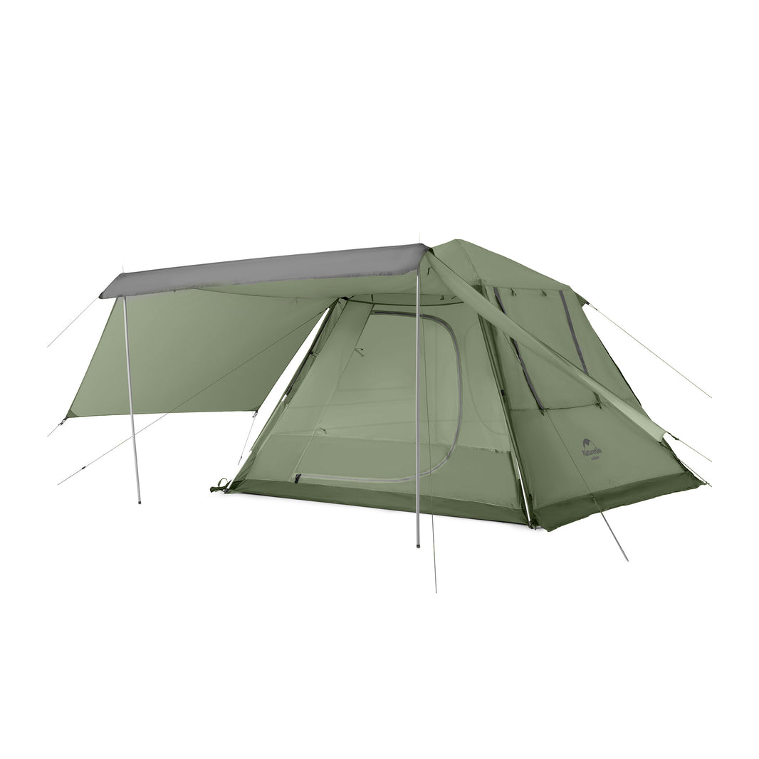 A green Naturehike pop-up tent with a large ventilation window, suited for glamping and outdoor activities, displayed against a white background.
