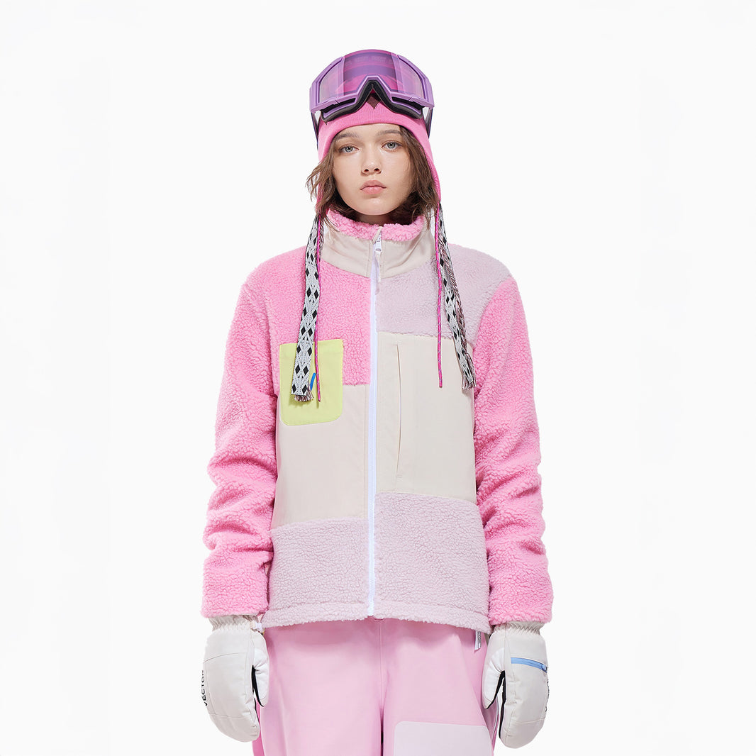 Vector Peach Pink Patch Darn Fleece Jacket