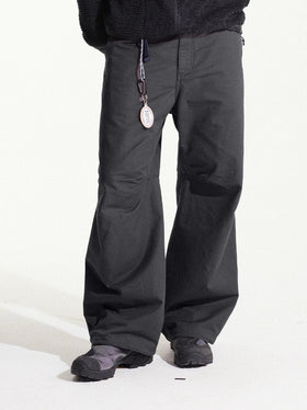 Blue Cotton Wide Leg Curved Knife Men's Pants