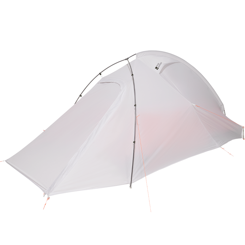 A white Mobi Garden backpacking tent with silicone coated nylon fabric, displayed against a black background.