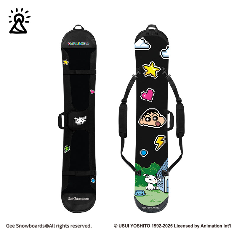 Gee Snowboards × Crayon Shin-chan Pixel Backyard Snowboard Sleeve — official product image