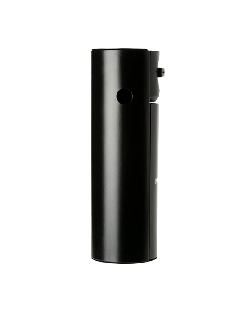 Snow Peak Home & Camp Burner GS-600 in black, folded into its closed cylinder, studio side view on white