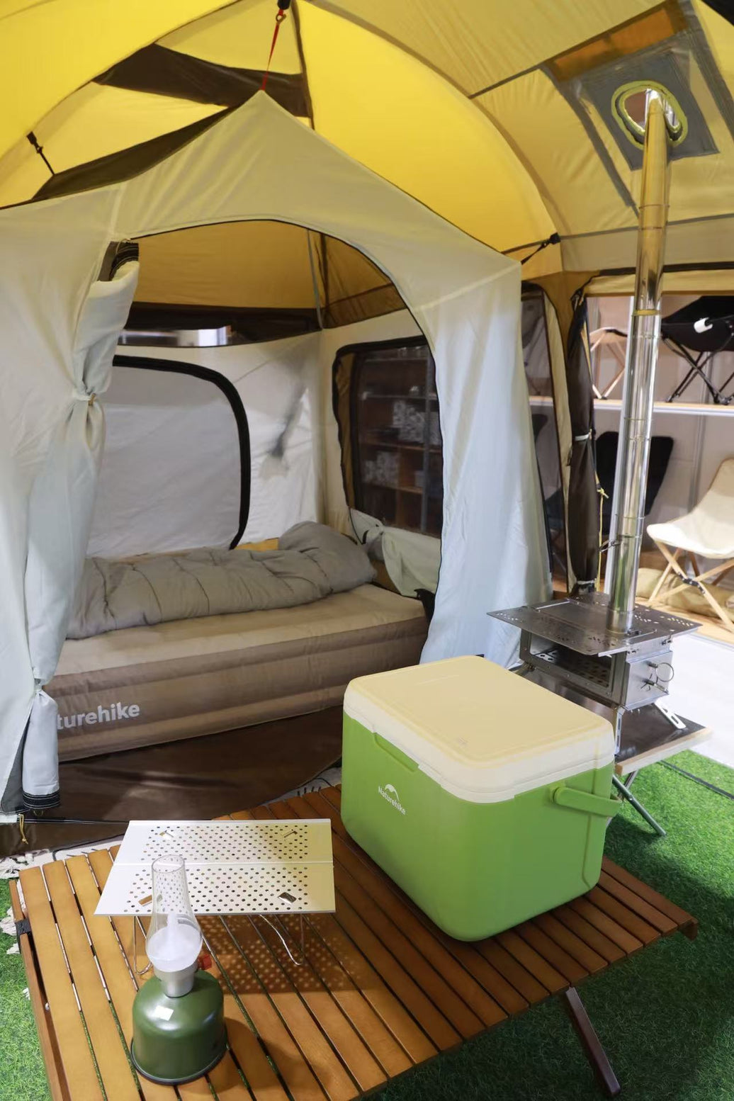 Camping gear set up inside the Borderline Outdoor Richmond Hill store