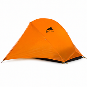 3F UL Gear Floating Clouds 1 pitched, orange double-wall solo tent, studio white background