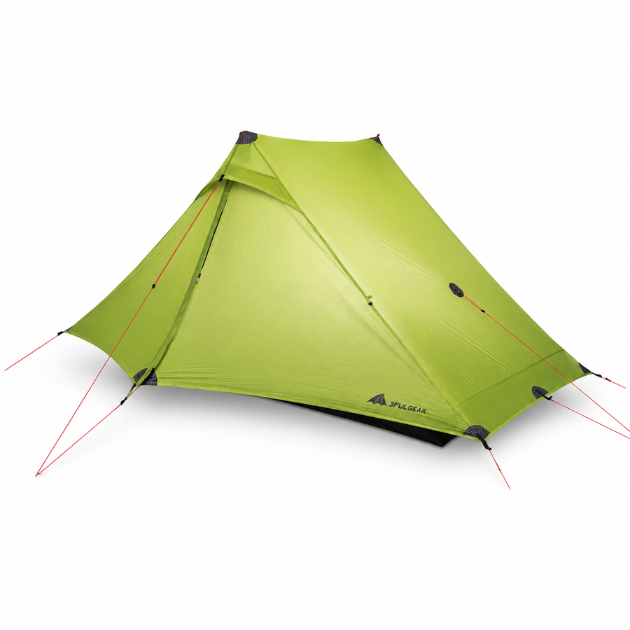3F UL Gear Lanshan 2 Pro pitched, bright green two-person tent, studio white background