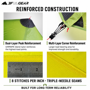 Reinforced construction: dual-layer peak, multi-layer corners, eight stitches per inch triple-needle seams