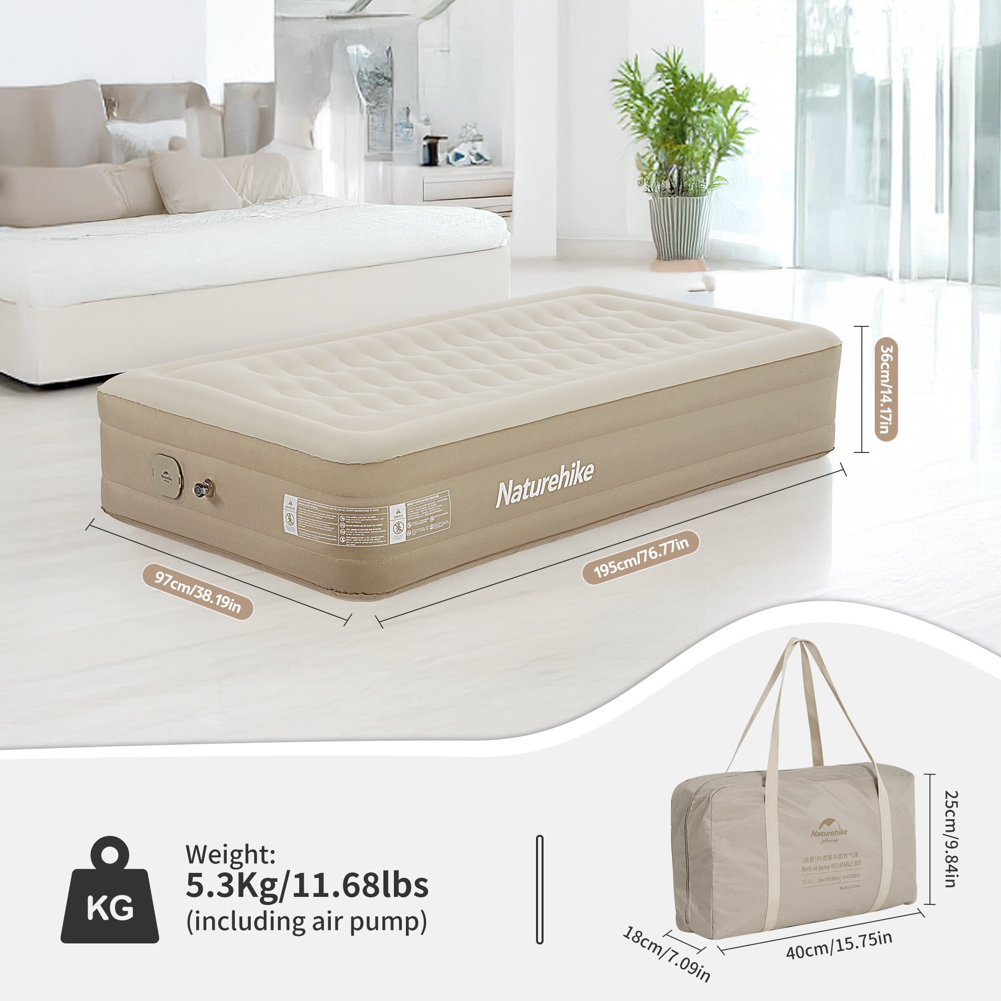 Naturehike C36 Inflatable Mattress Built-In Pump Khaki