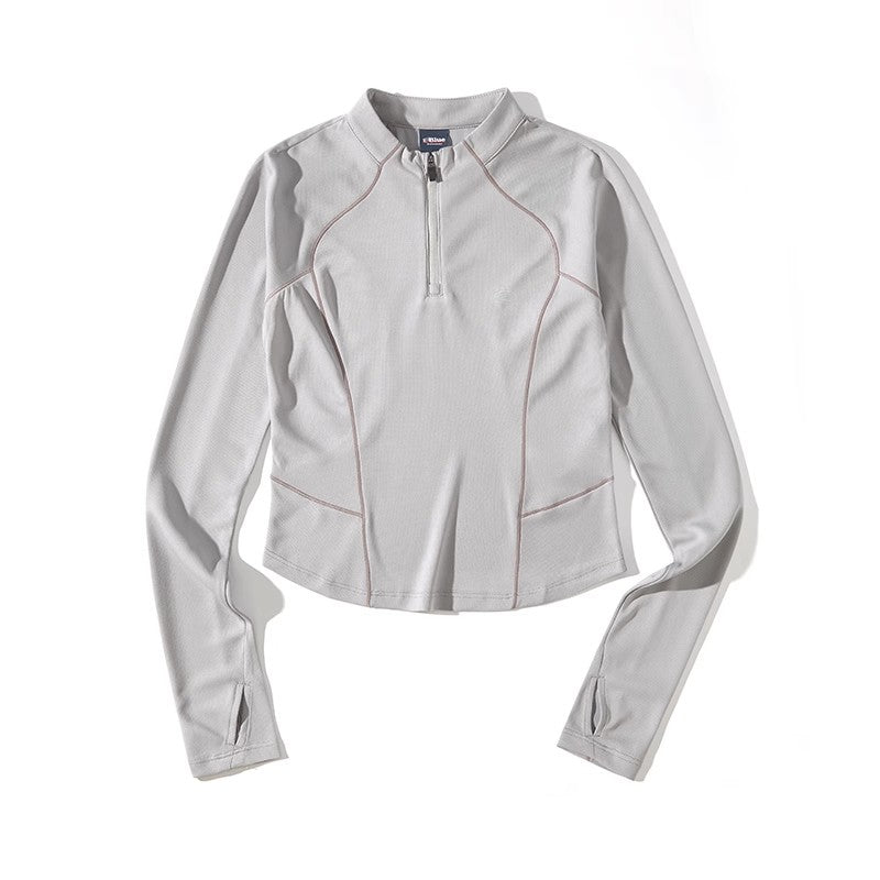 Blue Stand Collar Training Long Sleeve Ladies T-shirt