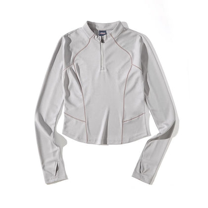 Blue Stand Collar Training Long Sleeve Ladies T-shirt