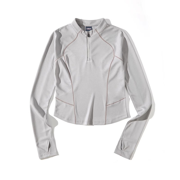 Blue Stand Collar Training Long Sleeve Ladies T-shirt