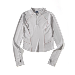 Blue Stand Collar Training Long Sleeve Ladies T-shirt