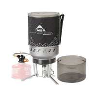 MSR WindBurner Duo System U24 fully assembled with pot cozy and remote canister