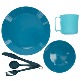UST PackWare 6-piece camping dish set with plate, bowl, cup, fork, knife and spoon