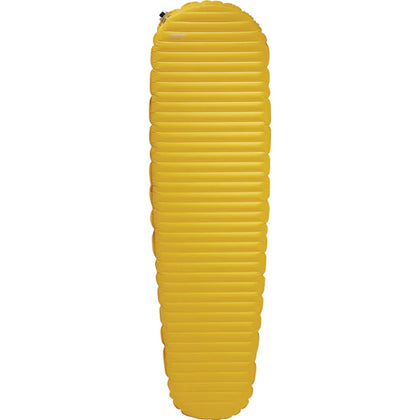 Yellow inflatable sleeping pad on a white background