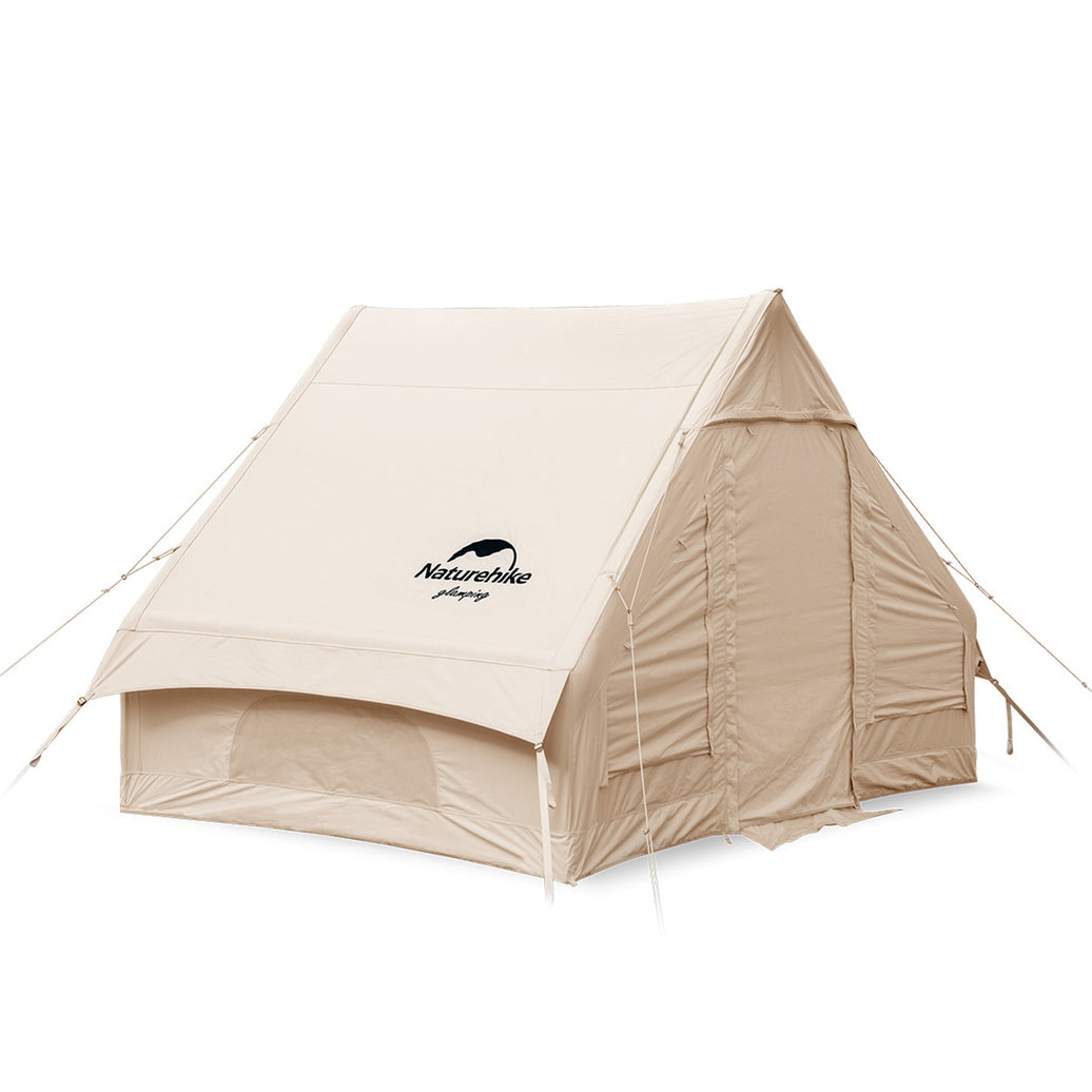 Khaki inflatable tent with the Naturehike logo on the side.