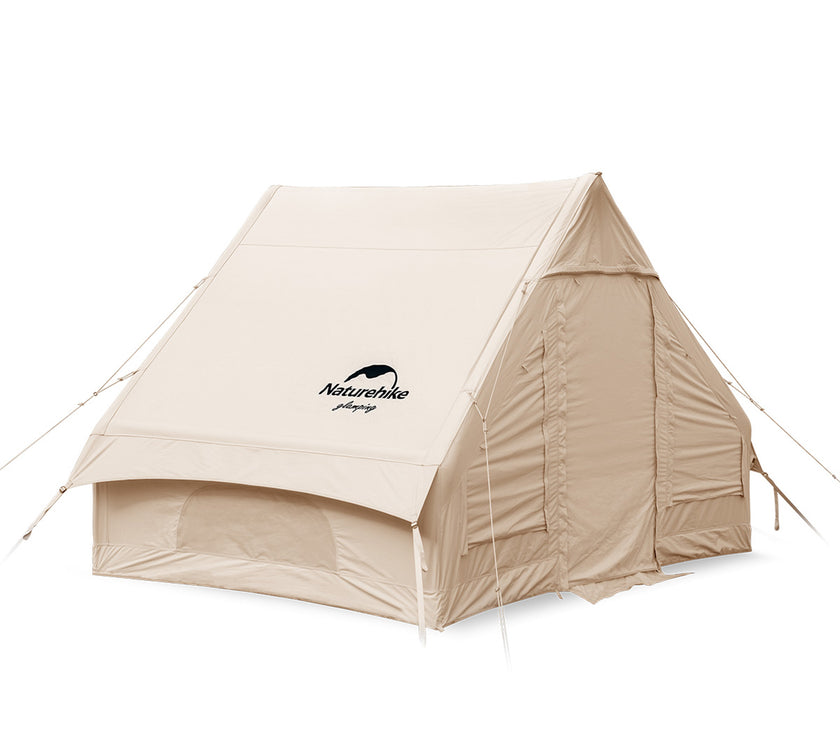 Khaki inflatable tent with the Naturehike logo on the side.