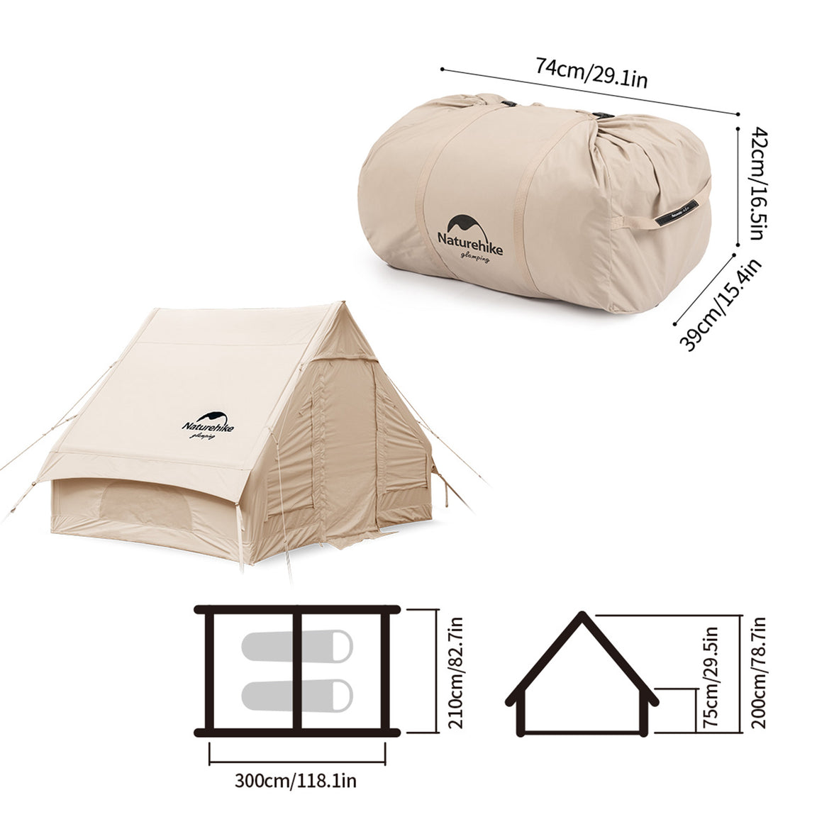 Naturehike Gen Air 6.3 Cotton Inflatable Tent Khaki