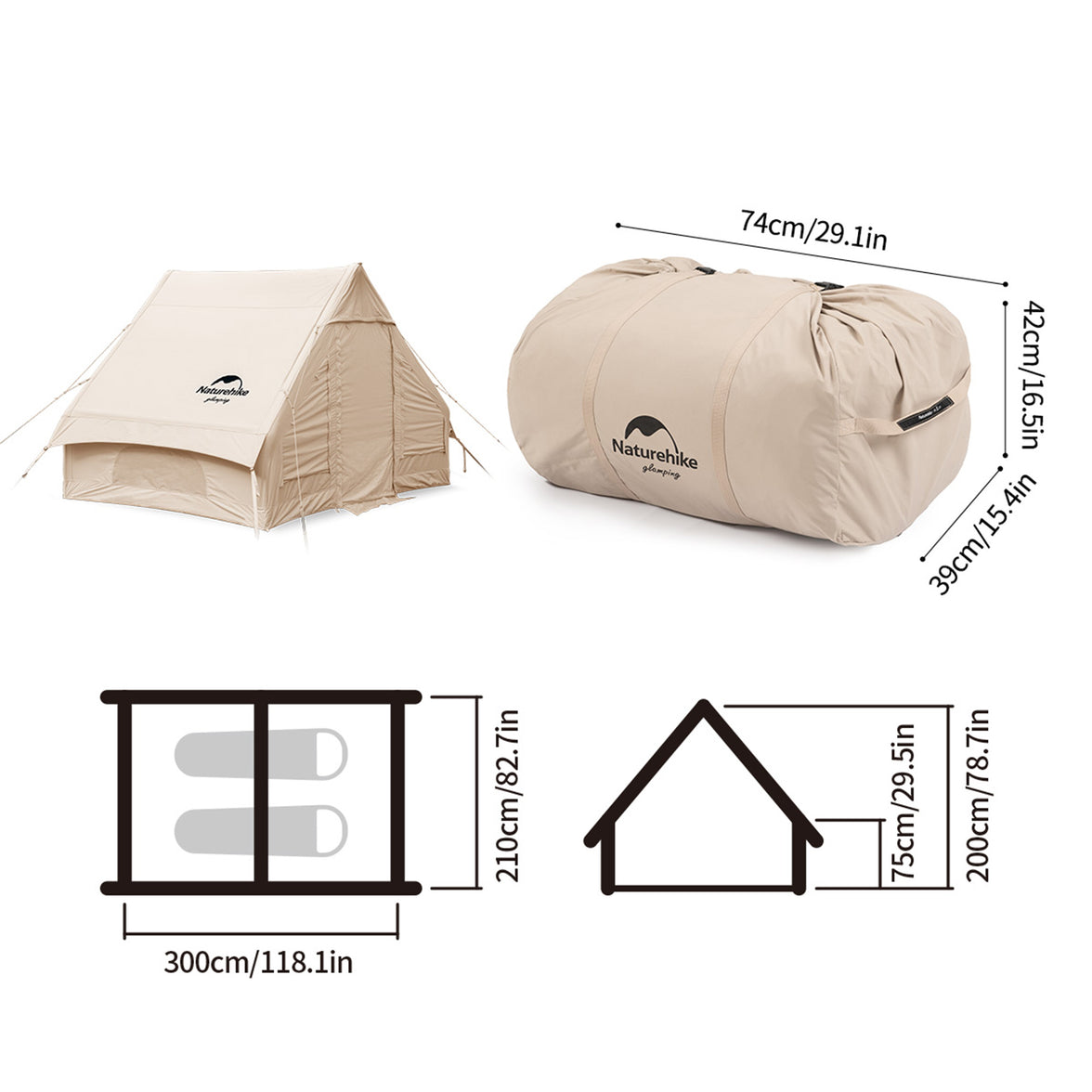 Naturehike Gen Air 6.3 Cotton Inflatable Tent Khaki