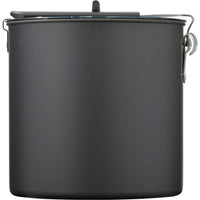 Black metal canister with lid on plain background