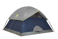 Camping tent with gray and blue design on a white background