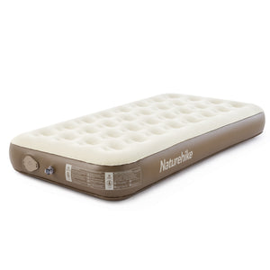 An inflatable mattress with a built-in pump, primarily brown in color, with the Naturehike brand visible.
