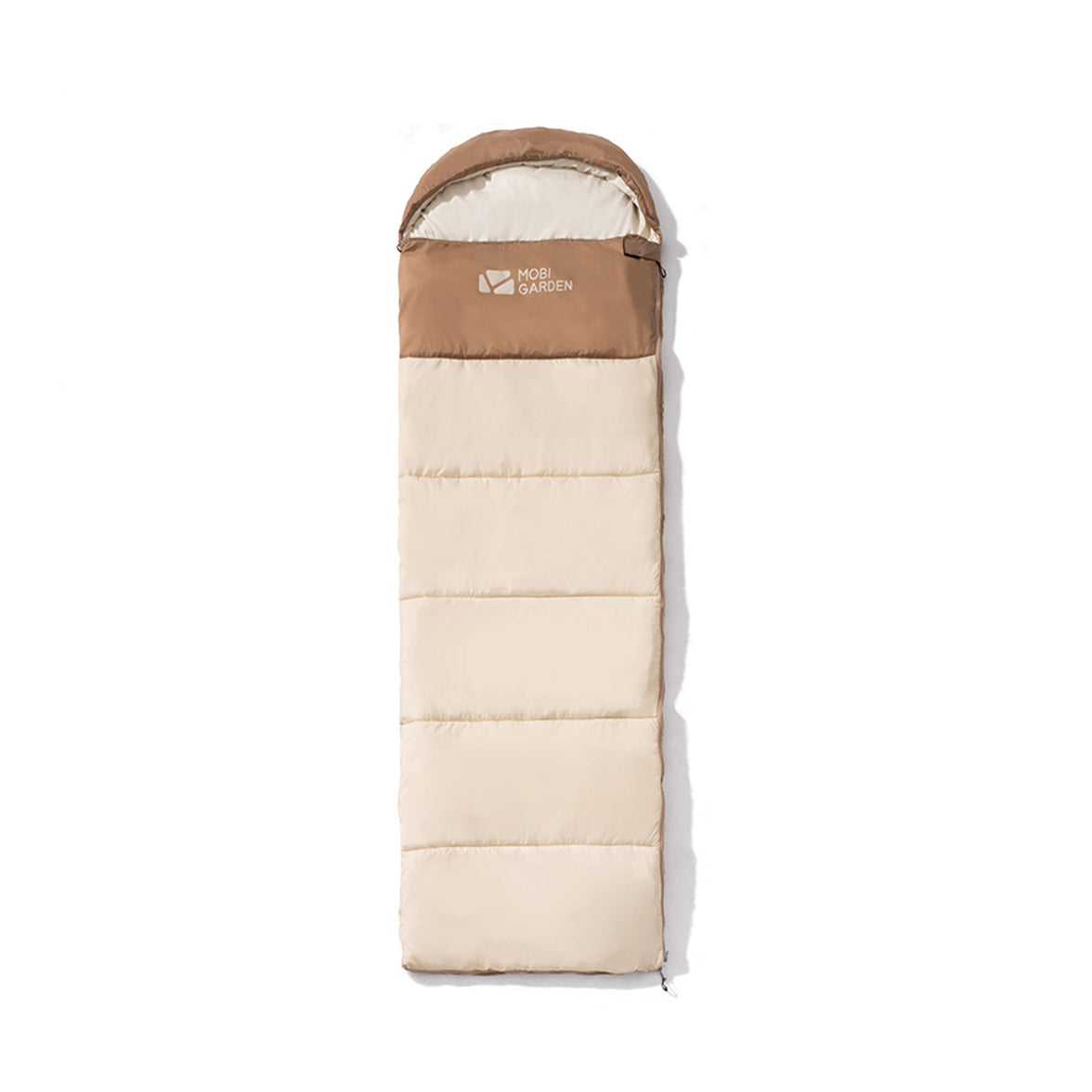 A beige and brown Mobi Garden CloudBless sleeping bag designed for summer use.
