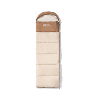 A beige and brown Mobi Garden CloudBless sleeping bag designed for summer use.