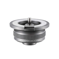 Campingmoon Z13M adapter—compact duralumin & stainless steel converter connecting an EN417 Lindal canister to butane stoves with magnetic lock systems.