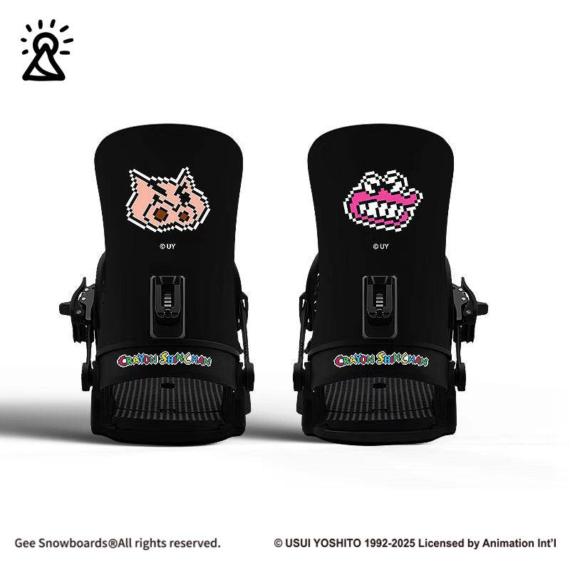 Gee Snowboards × Crayon Shin-chan Pixel Snowboard Binding — official product image