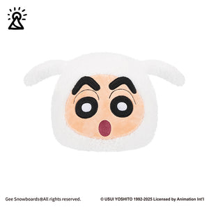 Gee Snowboards Helmet Cover Beanie — white hood with Shin-chan's face and floppy ears