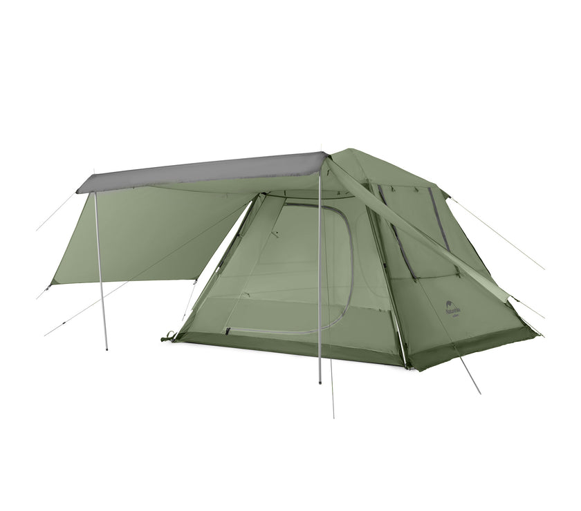 A green Naturehike pop-up tent with a large ventilation window, suited for glamping and outdoor activities, displayed against a white background.