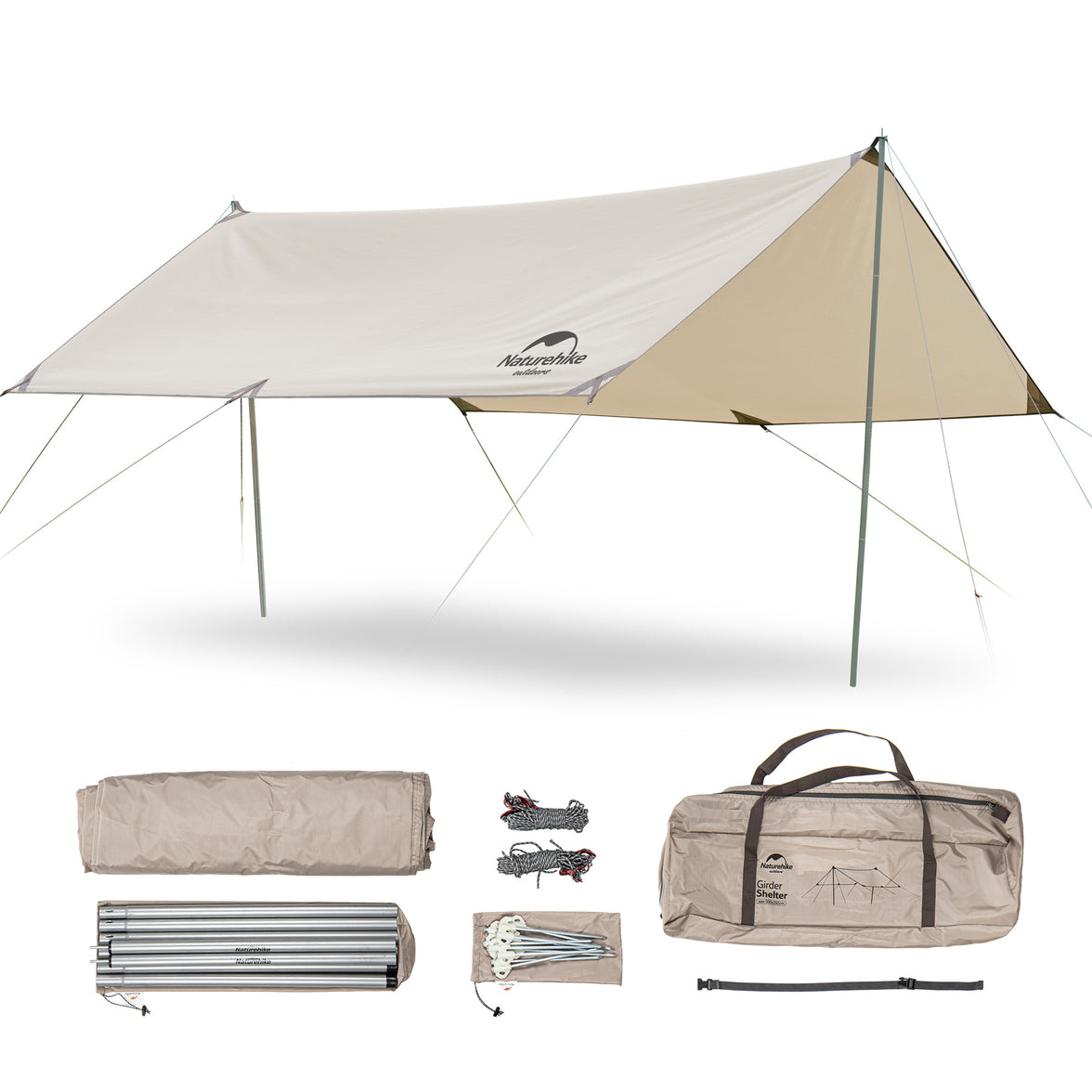 Naturehike Girder Shelter Tarp With 2 Poles Khaki