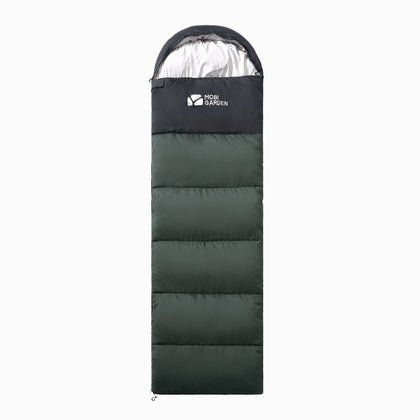 A beige and brown Mobi Garden CloudBless sleeping bag with a zipper, suitable for summer.