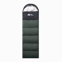 A beige and brown Mobi Garden CloudBless sleeping bag with a zipper, suitable for summer.