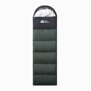 A beige and brown Mobi Garden CloudBless sleeping bag with a zipper, suitable for summer.