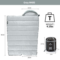 Naturehike Warmy Square With Hat Warming Cotton Sleeping Bag M400 Grey