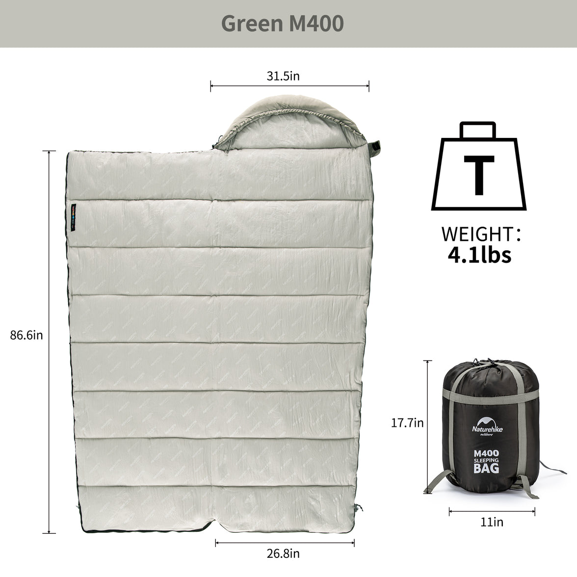 Naturehike Warmy Square With Hat Warming Cotton Sleeping Bag M400 Green