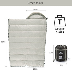 Naturehike Warmy Square With Hat Warming Cotton Sleeping Bag M400 Green