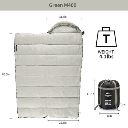 Naturehike Warmy Square With Hat Warming Cotton Sleeping Bag M400 Green