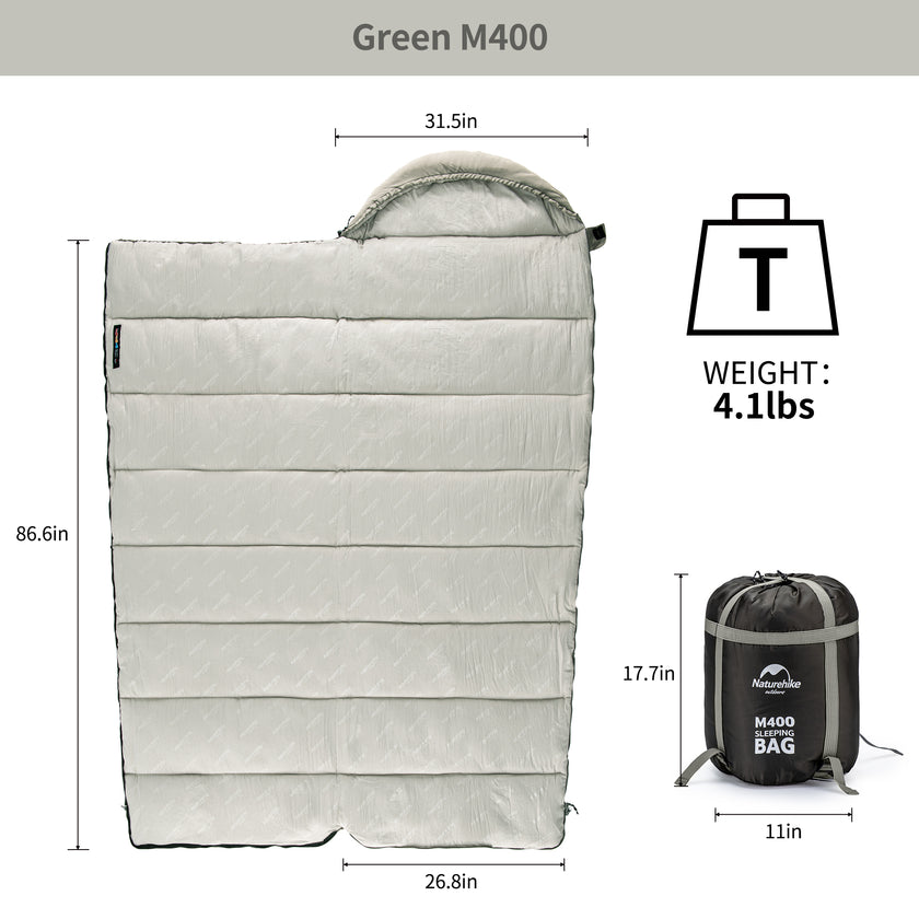 Naturehike Warmy Square With Hat Warming Cotton Sleeping Bag M400 Green