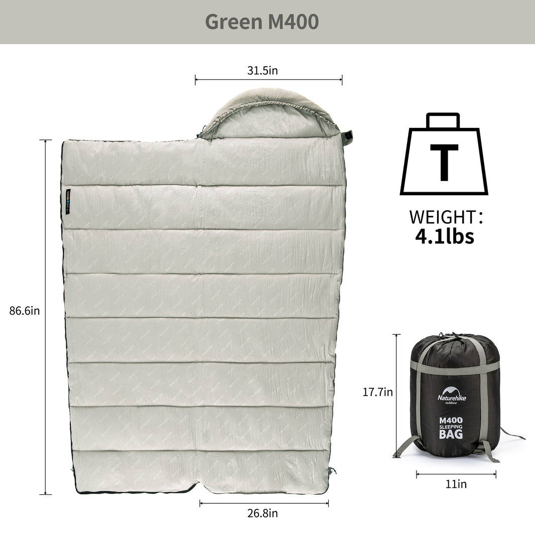 Naturehike Warmy Square With Hat Warming Cotton Sleeping Bag M400 Green