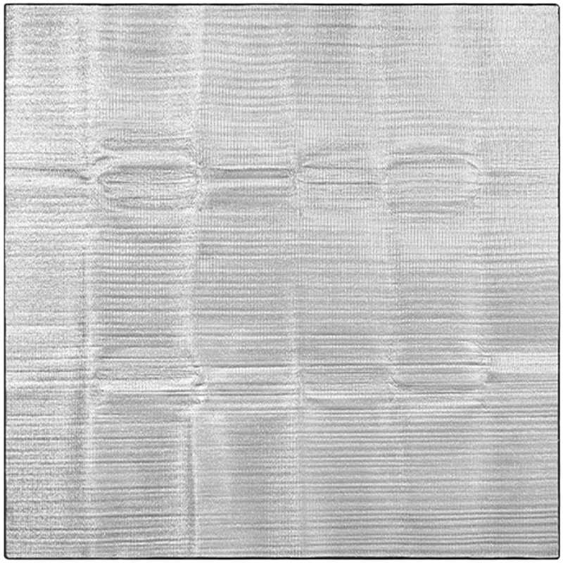 A silver-colored sleeping pad with an aluminum coating designed for outdoor use.