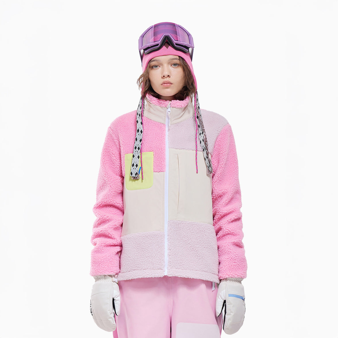 Vector Peach Pink Patch Darn Fleece Jacket