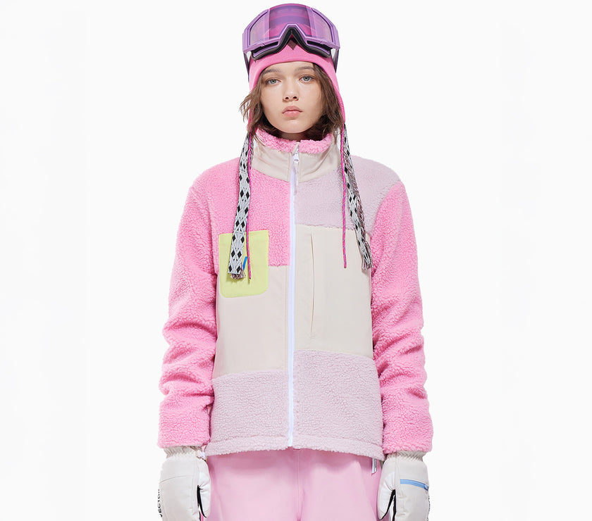 Vector Peach Pink Patch Darn Fleece Jacket