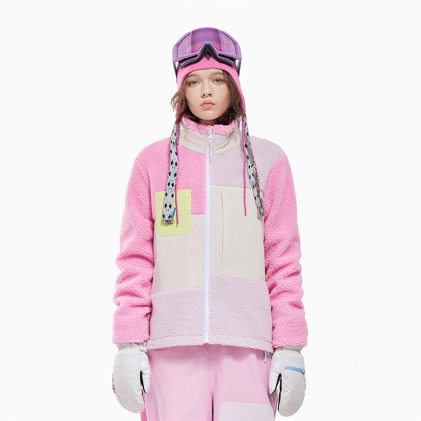 Vector Peach Pink Patch Darn Fleece Jacket