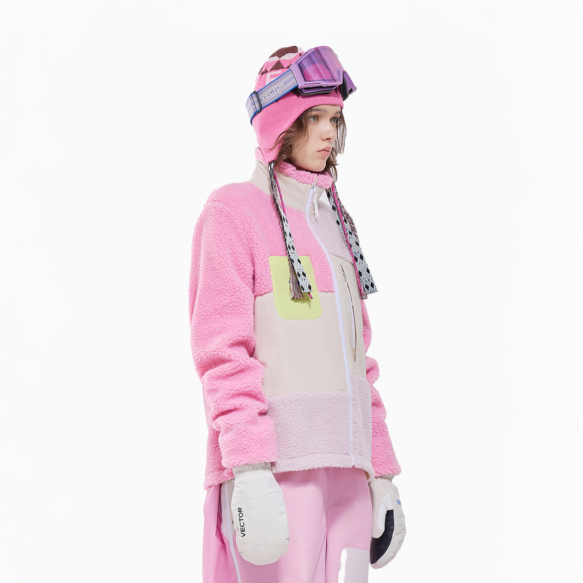 Vector Peach Pink Patch Darn Fleece Jacket