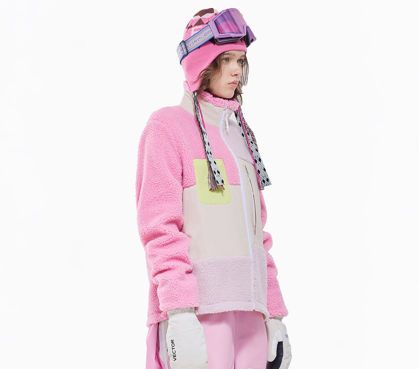 Vector Peach Pink Patch Darn Fleece Jacket