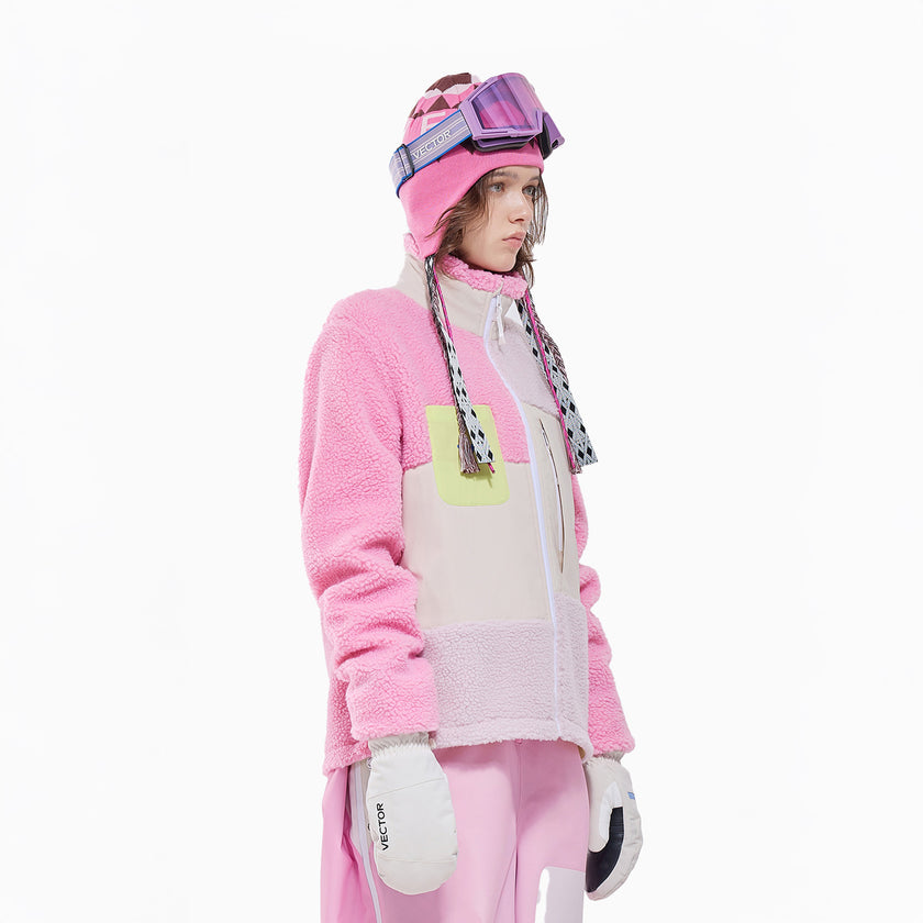 Vector Peach Pink Patch Darn Fleece Jacket