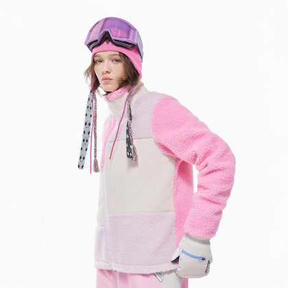 Vector Peach Pink Patch Darn Fleece Jacket