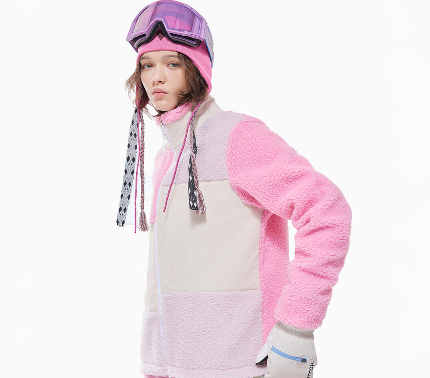 Vector Peach Pink Patch Darn Fleece Jacket